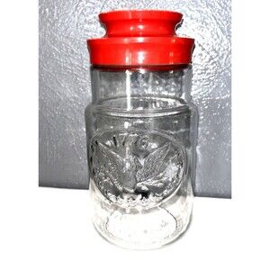 Maxwell House Coffee Glass Jar 1976 Anchor Hocking Canister Red Lid 1776 Flag